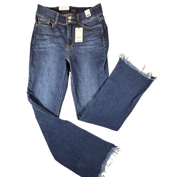 Judy Blue Denim - Judy Blue Boot Cut Jeans 13/31 Blue Distressed Mid Rise Frayed Hem Double Button